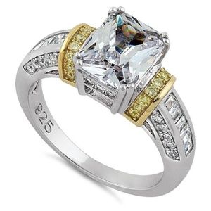 Sterling Silver Two Tone 14K  Gold Engagement Ring